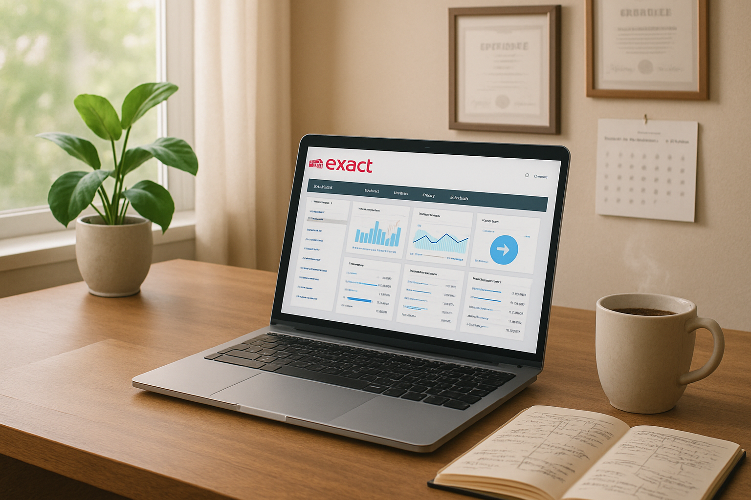 ERP-freelancer werkt aan Exact-software in kantooromgeving, illustratie bij blog over freelance ERP-specialisten.